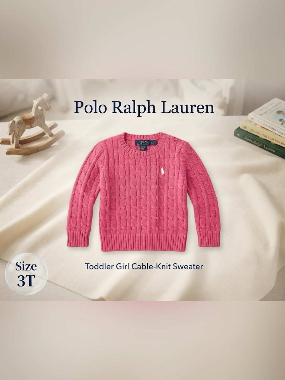 Polo by Ralph Lauren Hot Pink Cable-Knit Crewneck Sweater